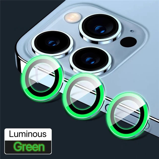 Lens Protector Glass for iPhone 12 Pro Max Plus Camera Lens Protection For iPhone Mini Metal Ring Camera Film Luminous Green