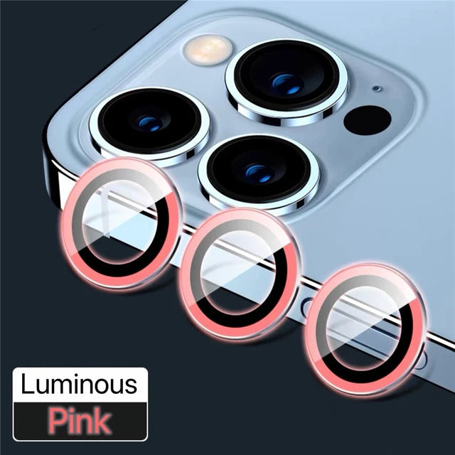 Lens Protector Glass for iPhone 13 Pro Max Plus Camera Lens Protection For iPhone Mini Metal Ring Camera Film Luminous Pink