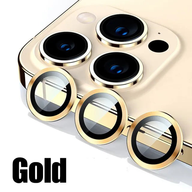 Lens Protector Glass for iPhone 14 Pro Max 14 Plus Camera Lens Protection For iPhone Mini Metal Ring Camera Film Gold