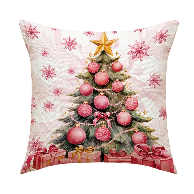 Linen Merry Christmas Pillow Cover 45x45cm Throw Pillowcase Winter Christmas Decorations for Home Tree Deer Sofa Cushion Cover 21