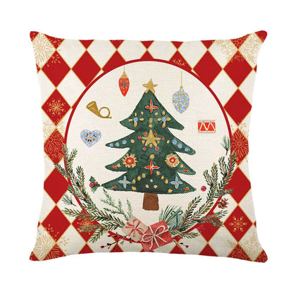 Linen Merry Christmas Pillow Cover 45x45cm Throw Pillowcase Winter Christmas Decorations for Home Tree Deer Sofa Cushion Cover