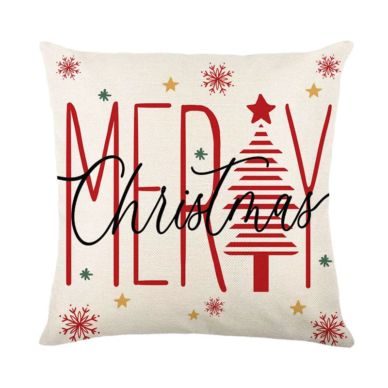 Linen Merry Christmas Pillow Cover 45x45cm Throw Pillowcase Winter Christmas Decorations for Home Tree Deer Sofa Cushion Cover 11