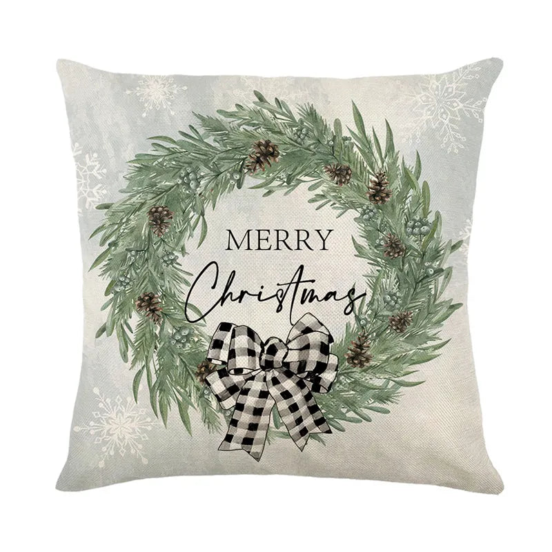 Linen Merry Christmas Pillow Cover 45x45cm Throw Pillowcase Winter Christmas Decorations for Home Tree Deer Sofa Cushion Cover 8