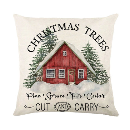 Linen Merry Christmas Pillow Cover 45x45cm Throw Pillowcase Winter Christmas Decorations for Home Tree Deer Sofa Cushion Cover