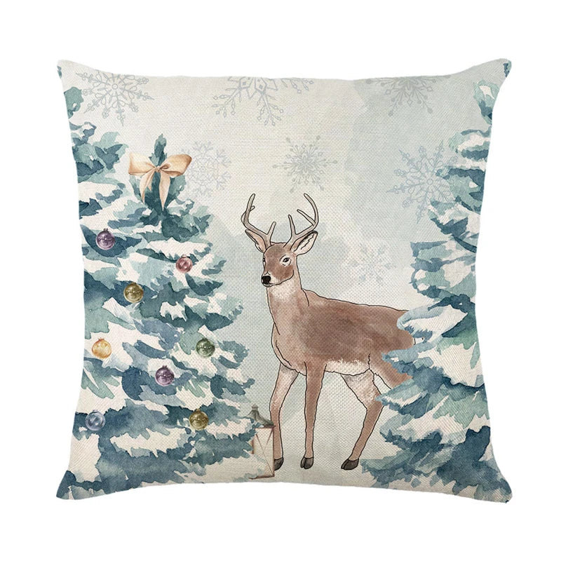 Linen Merry Christmas Pillow Cover 45x45cm Throw Pillowcase Winter Christmas Decorations for Home Tree Deer Sofa Cushion Cover 23