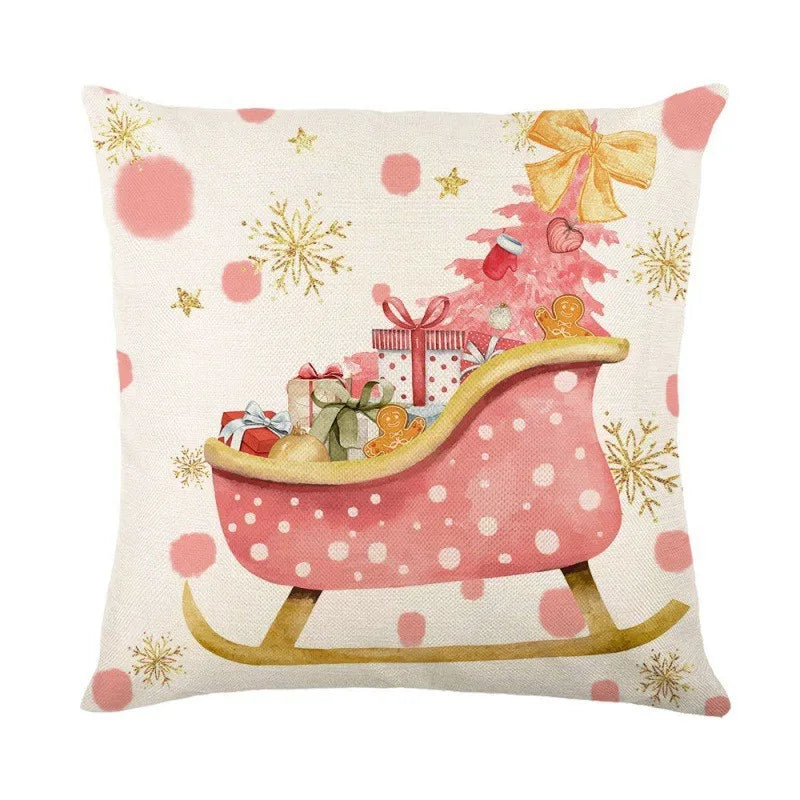 Linen Merry Christmas Pillow Cover 45x45cm Throw Pillowcase Winter Christmas Decorations for Home Tree Deer Sofa Cushion Cover 18