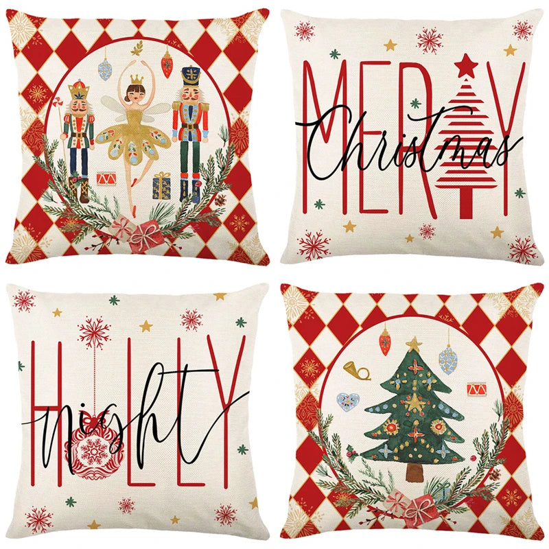 Linen Merry Christmas Pillow Cover 45x45cm Throw Pillowcase Winter Christmas Decorations for Home Tree Deer Sofa Cushion Cover