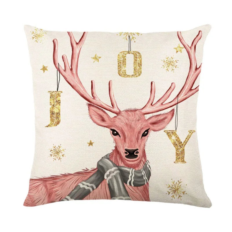 Linen Merry Christmas Pillow Cover 45x45cm Throw Pillowcase Winter Christmas Decorations for Home Tree Deer Sofa Cushion Cover 17