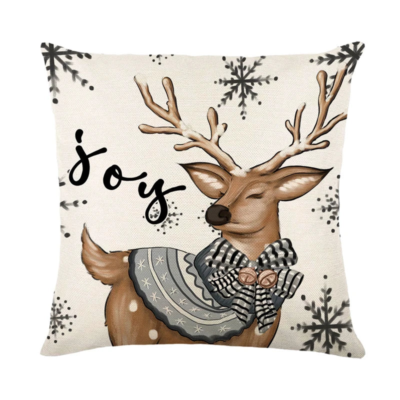 Linen Merry Christmas Pillow Cover 45x45cm Throw Pillowcase Winter Christmas Decorations for Home Tree Deer Sofa Cushion Cover