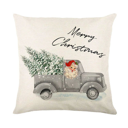 Linen Merry Christmas Pillow Cover 45x45cm Throw Pillowcase Winter Christmas Decorations for Home Tree Deer Sofa Cushion Cover 33