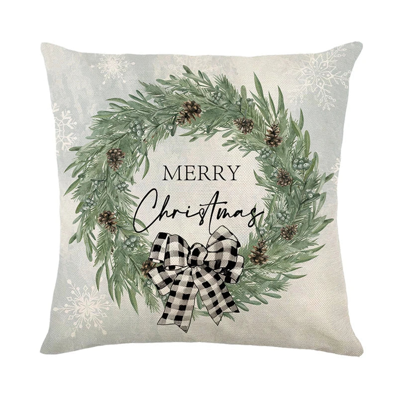 Linen Merry Christmas Pillow Cover 45x45cm Throw Pillowcase Winter Christmas Decorations for Home Tree Deer Sofa Cushion Cover