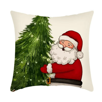Linen Merry Christmas Pillow Cover 45x45cm Throw Pillowcase Winter Christmas Decorations for Home Tree Deer Sofa Cushion Cover 31