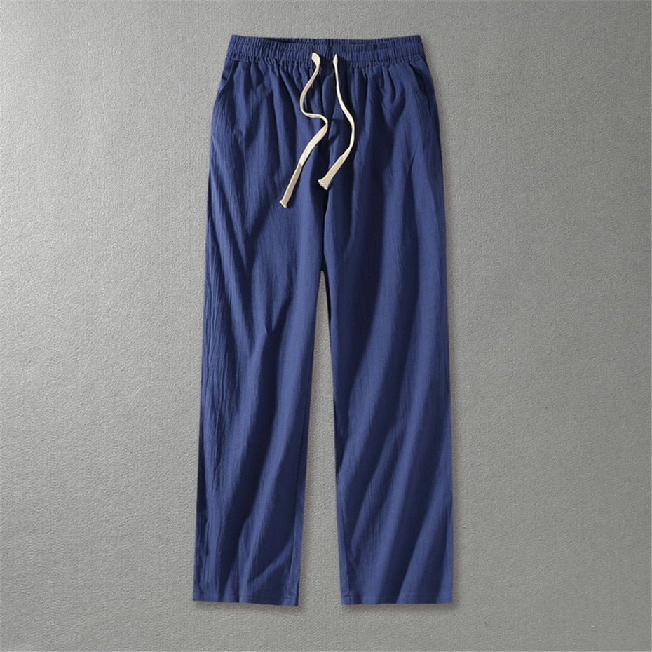 Linen Pants Men Plus Size 9XL 8XL Pants Summer Linen Trousers Male Fashion Casual Solid Color Pants Big Size 8XL 9XL navy