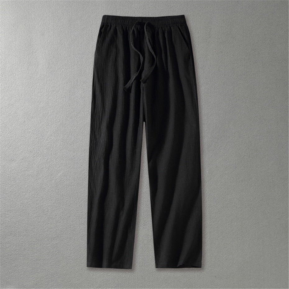 Linen Pants Men Plus Size 9XL 8XL Pants Summer Linen Trousers Male Fashion Casual Solid Color Pants Big Size 8XL 9XL black