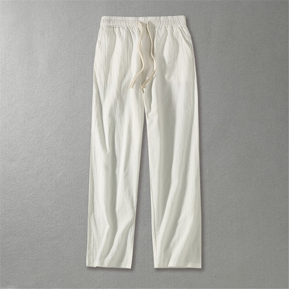 Linen Pants Men Plus Size 9XL 8XL Pants Summer Linen Trousers Male Fashion Casual Solid Color Pants Big Size 8XL 9XL white