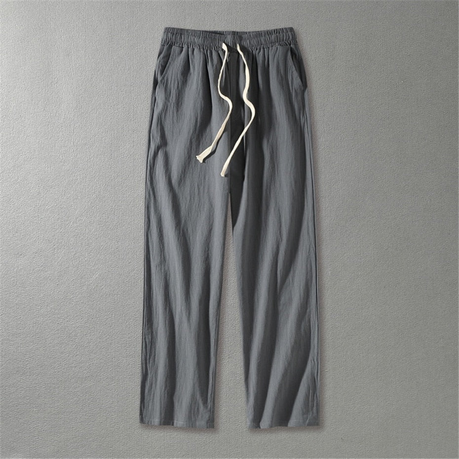 Linen Pants Men Plus Size 9XL 8XL Pants Summer Linen Trousers Male Fashion Casual Solid Color Pants Big Size 8XL 9XL grey