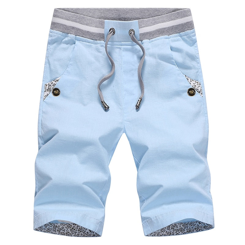 Linen mens shorts Newest Summer Casual Shorts Men Cotton Fashion Men Short Bermuda Beach Short Plus Size 4XL joggers Male Hot 180-SkyBlue