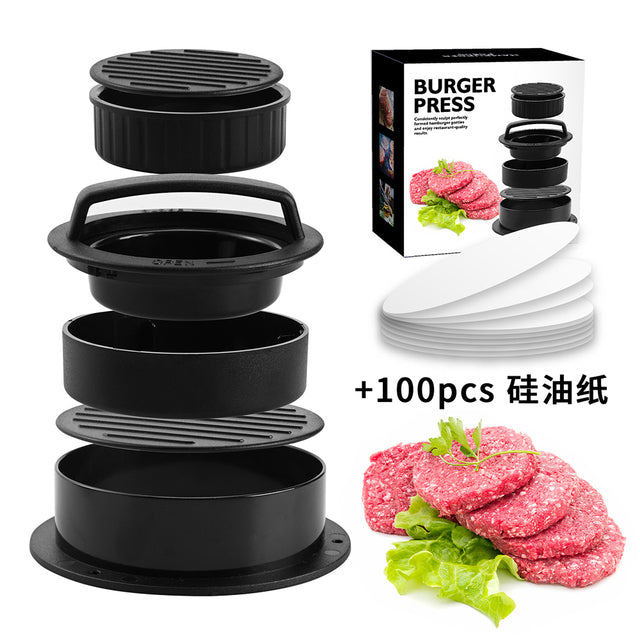 Manual Hamburger Meat Press Maker Rice Ball Mold Round Beef Grill Burger Press Patty Meatballs Maker Device Kitchen Accessories ABS Black Set P