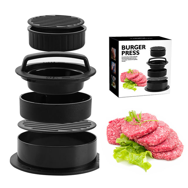 Manual Hamburger Meat Press Maker Rice Ball Mold Round Beef Grill Burger Press Patty Meatballs Maker Device Kitchen Accessories ABS Black Set