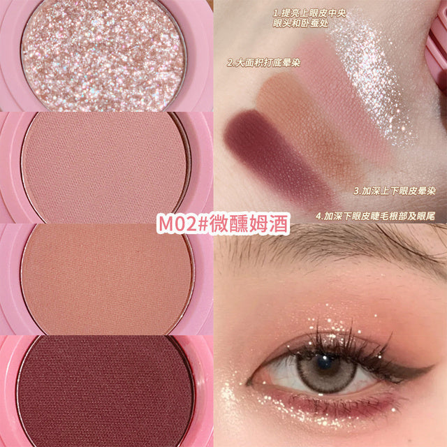 Matte Highlighter Blush Palette - Pearly Blush, Silkworm Eyeshadow, Brighten Contour Makeup 4 In 1-02