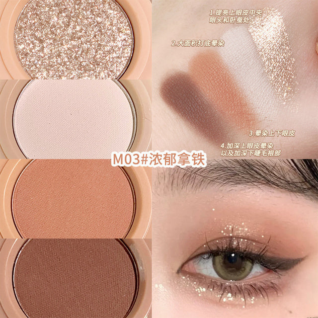 Matte Highlighter Blush Palette - Pearly Blush, Silkworm Eyeshadow, Brighten Contour Makeup 4 In 1-03