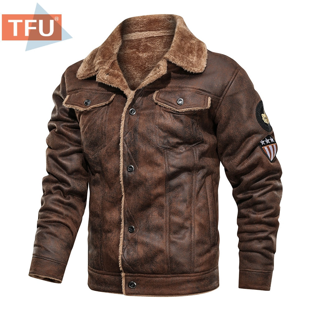 Men Autumn Thick Warm Fleece Leather Jacket Coat Men Winter Outwear Casual Military Bomber Motor Biker Leather Jackets Men