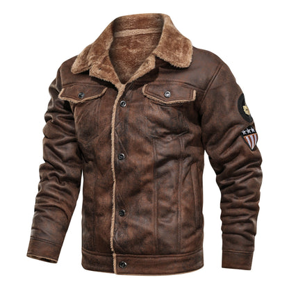 Men Autumn Thick Warm Fleece Leather Jacket Coat Men Winter Outwear Casual Military Bomber Motor Biker Leather Jackets Men Brown