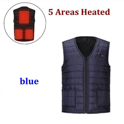 Men Autumn winter Smart heating Cotton Vest 9 area Heated V neck vest Women Outdoor Flexible Thermal Winter Warm Jacket M-7XL 5 Areas Heated Blue