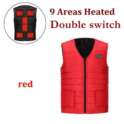 Men Autumn winter Smart heating Cotton Vest 9 area Heated V neck vest Women Outdoor Flexible Thermal Winter Warm Jacket M-7XL 9 Areas Heated Red