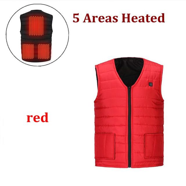 Men Autumn winter Smart heating Cotton Vest 9 area Heated V neck vest Women Outdoor Flexible Thermal Winter Warm Jacket M-7XL 5 Areas Heated Red