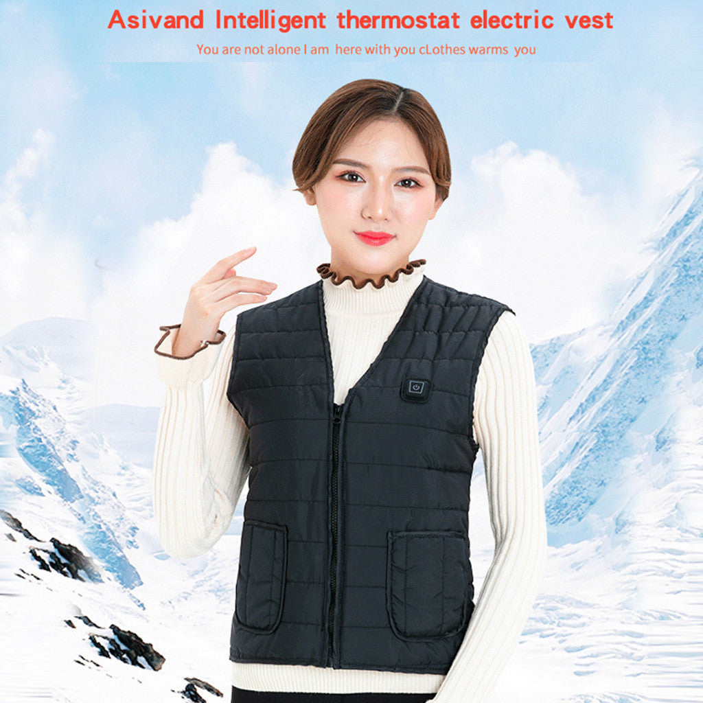 Men Autumn winter Smart heating Cotton Vest 9 area Heated V neck vest Women Outdoor Flexible Thermal Winter Warm Jacket M-7XL