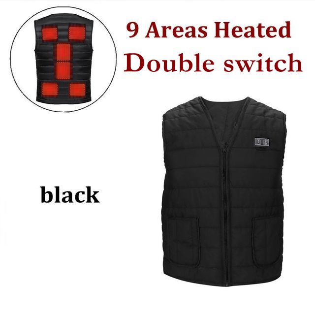 Men Autumn winter Smart heating Cotton Vest 9 area Heated V neck vest Women Outdoor Flexible Thermal Winter Warm Jacket M-7XL 9 Areas Heated Black