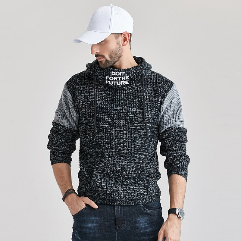 Men Brand Casual Hooded Sweaters Men New Autumn Fashion Knitted Hoodies Men Streetwear High Quality Solid Men Sweater Gray