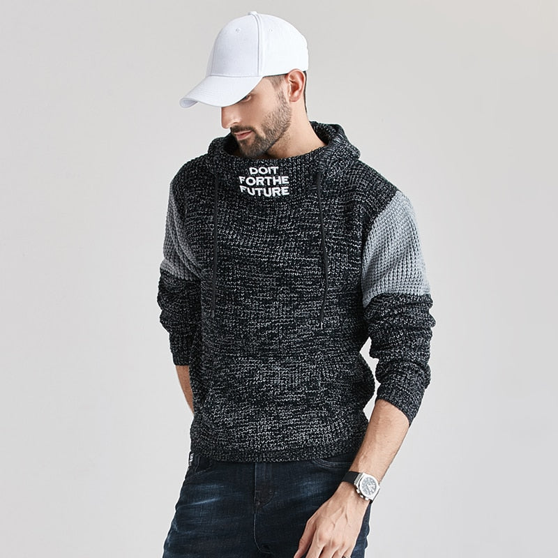 Men Brand Casual Hooded Sweaters Men New Autumn Fashion Knitted Hoodies Men Streetwear High Quality Solid Men Sweater