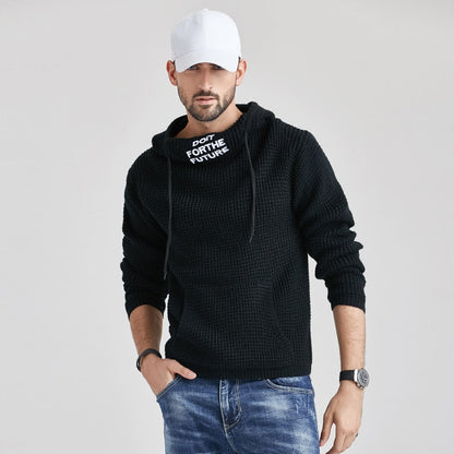 Men Brand Casual Hooded Sweaters Men New Autumn Fashion Knitted Hoodies Men Streetwear High Quality Solid Men Sweater Black