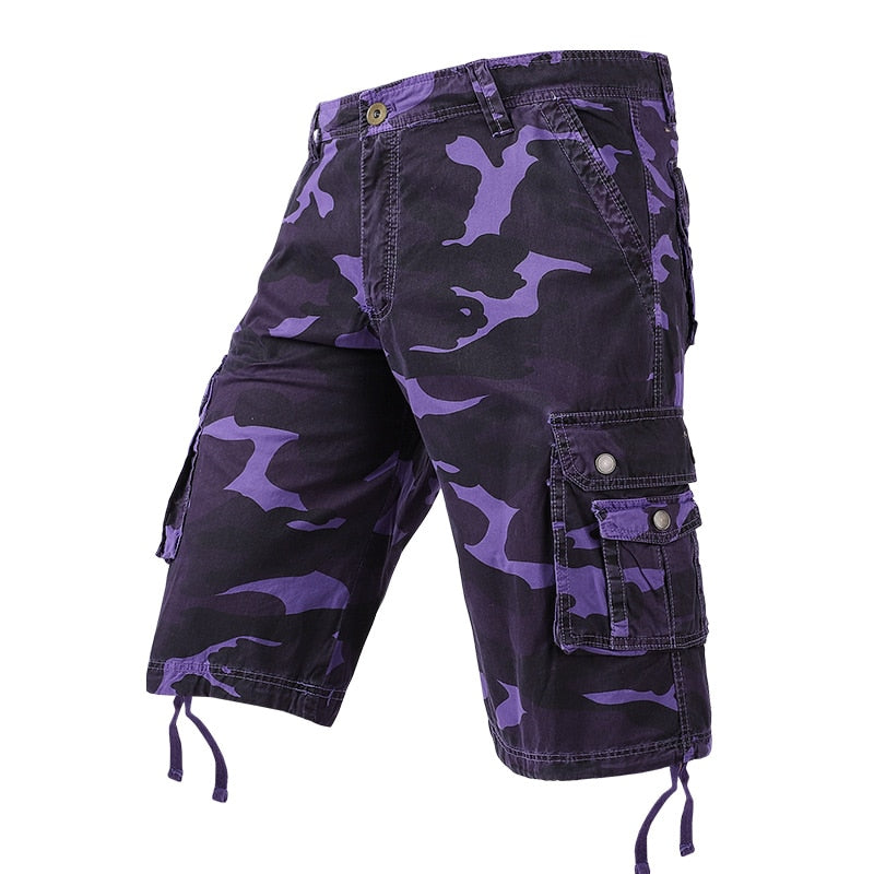Men Camouflage Cargo Shorts Summer New Hot Cotton Outdoor Casual Short Pants Men Multi Pocket Tactical Military Shorts Men 59 Purple