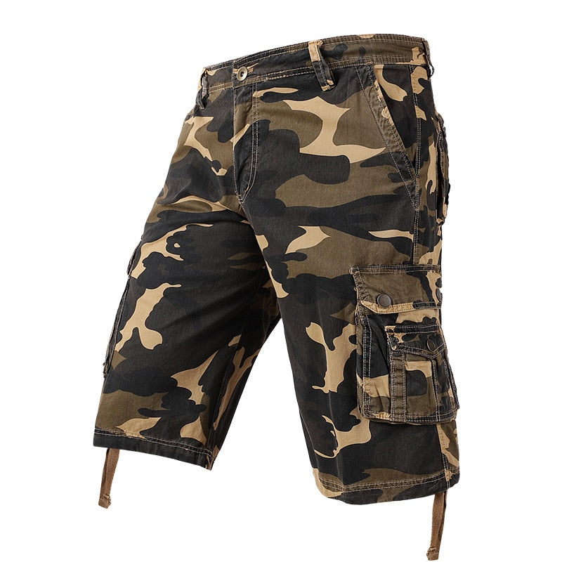 Men Camouflage Cargo Shorts Summer New Hot Cotton Outdoor Casual Short Pants Men Multi Pocket Tactical Military Shorts Men 59 Khaki