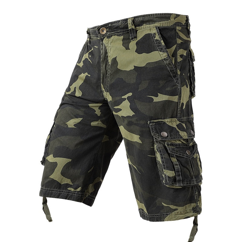 Men Camouflage Cargo Shorts Summer New Hot Cotton Outdoor Casual Short Pants Men Multi Pocket Tactical Military Shorts Men 59 Dark ArmyGreen