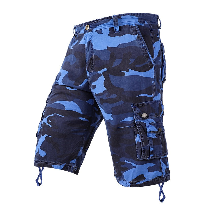 Men Camouflage Cargo Shorts Summer New Hot Cotton Outdoor Casual Short Pants Men Multi Pocket Tactical Military Shorts Men 59 Blue