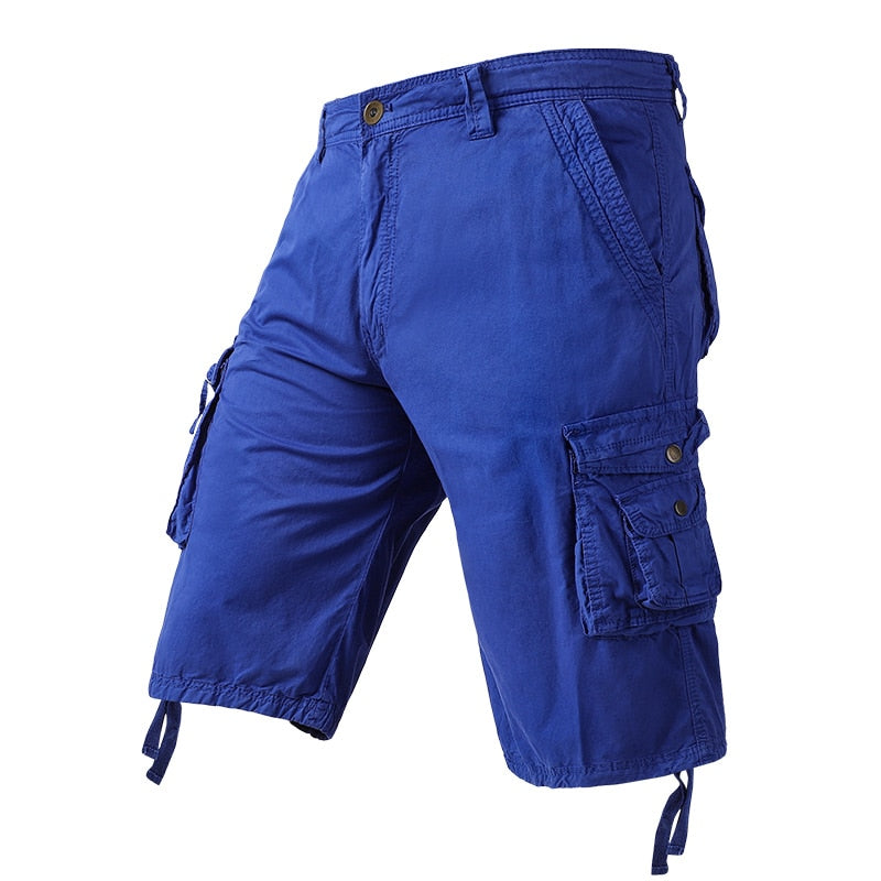Men Camouflage Cargo Shorts Summer New Hot Cotton Outdoor Casual Short Pants Men Multi Pocket Tactical Military Shorts Men 60 Blue