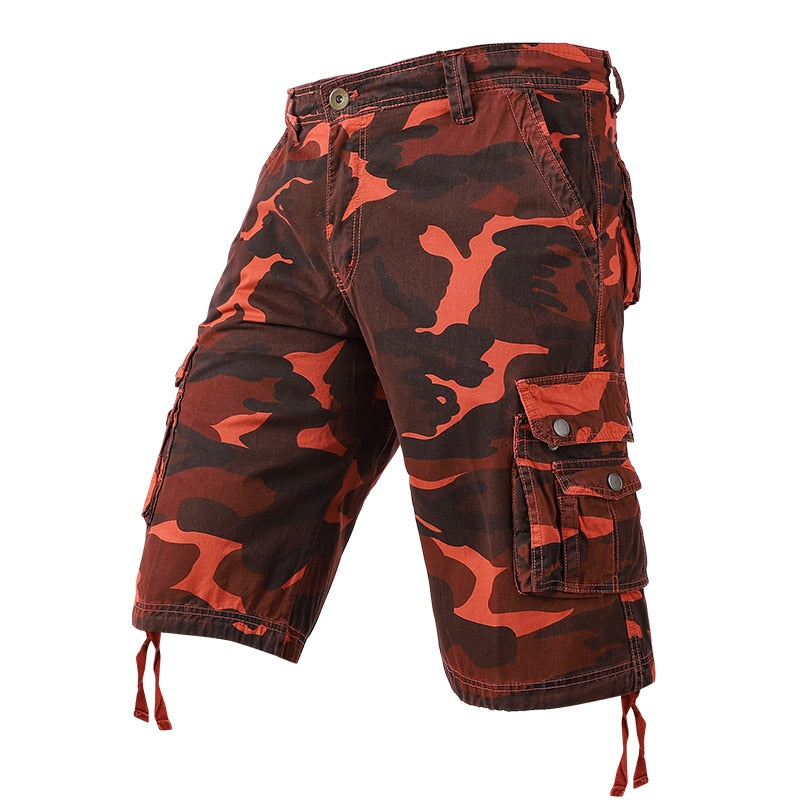 Men Camouflage Cargo Shorts Summer New Hot Cotton Outdoor Casual Short Pants Men Multi Pocket Tactical Military Shorts Men 59 Red
