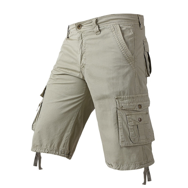 Men Camouflage Cargo Shorts Summer New Hot Cotton Outdoor Casual Short Pants Men Multi Pocket Tactical Military Shorts Men 60 Khaki