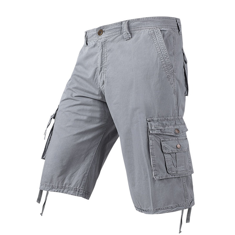 Men Camouflage Cargo Shorts Summer New Hot Cotton Outdoor Casual Short Pants Men Multi Pocket Tactical Military Shorts Men 60 Light Gray