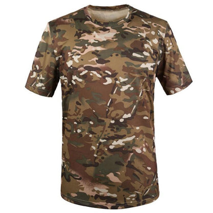 Men Camouflage Hiking T-Shirts Quick Drying Breathable Short Sleeve Military Tactical Tops Ourdoor Hunting Military T Shirt