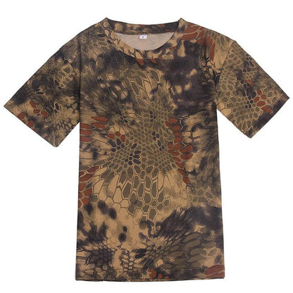 Men Camouflage Hiking T-Shirts Quick Drying Breathable Short Sleeve Military Tactical Tops Ourdoor Hunting Military T Shirt green python