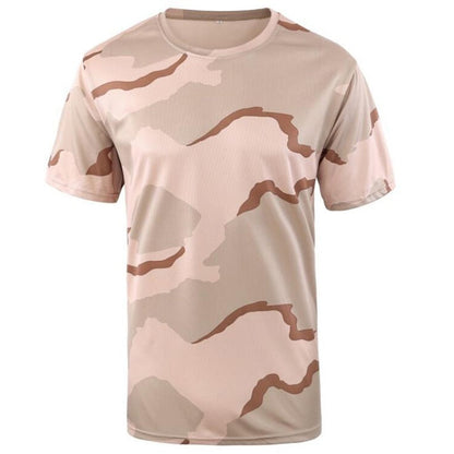 Men Camouflage Hiking T-Shirts Quick Drying Breathable Short Sleeve Military Tactical Tops Ourdoor Hunting Military T Shirt three desert