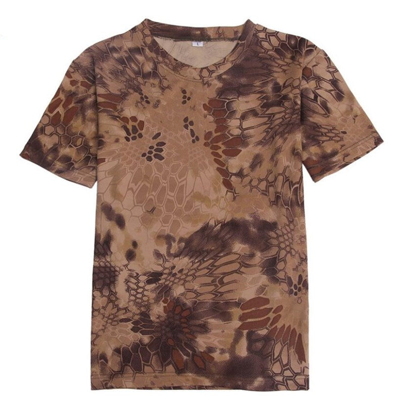 Men Camouflage Hiking T-Shirts Quick Drying Breathable Short Sleeve Military Tactical Tops Ourdoor Hunting Military T Shirt yellow python