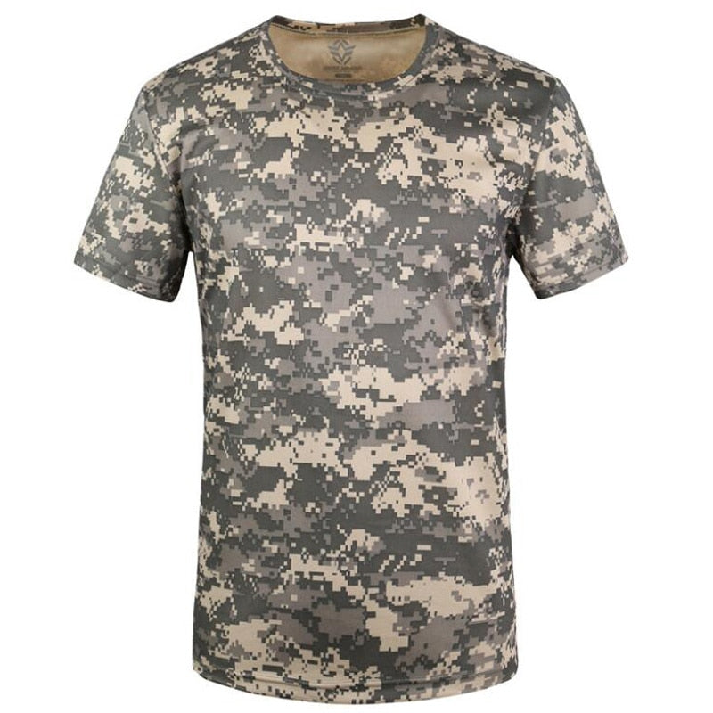 Men Camouflage Hiking T-Shirts Quick Drying Breathable Short Sleeve Military Tactical Tops Ourdoor Hunting Military T Shirt ACU