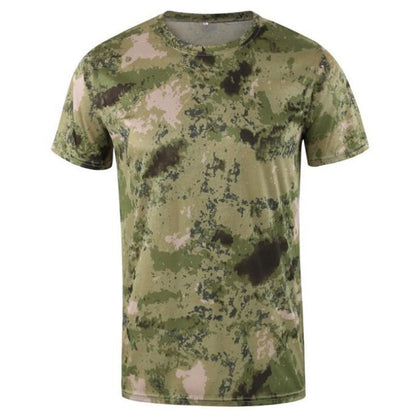Men Camouflage Hiking T-Shirts Quick Drying Breathable Short Sleeve Military Tactical Tops Ourdoor Hunting Military T Shirt ruin green