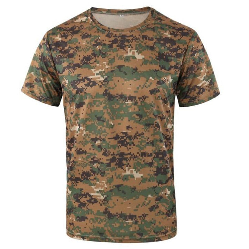 Men Camouflage Hiking T-Shirts Quick Drying Breathable Short Sleeve Military Tactical Tops Ourdoor Hunting Military T Shirt jungle digital